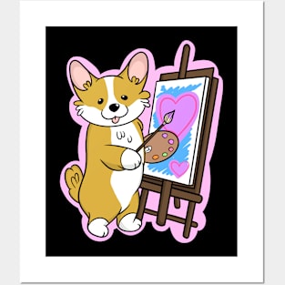 Cute Corgi Painter Posters and Art